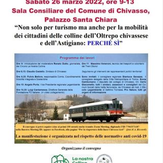 Sabato a Chivasso un convegno sulla riattivazione della linea ferroviaria con Asti