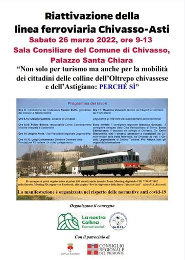Sabato a Chivasso un convegno sulla riattivazione della linea ferroviaria con Asti
