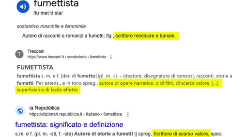 Via l’accezione spregiativa dal termine “fumettista”: la Treccani accetta