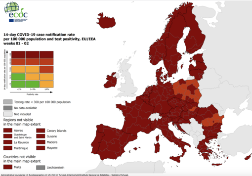 Mappa europea del contagio. Quinta settimana in rosso per il Piemonte