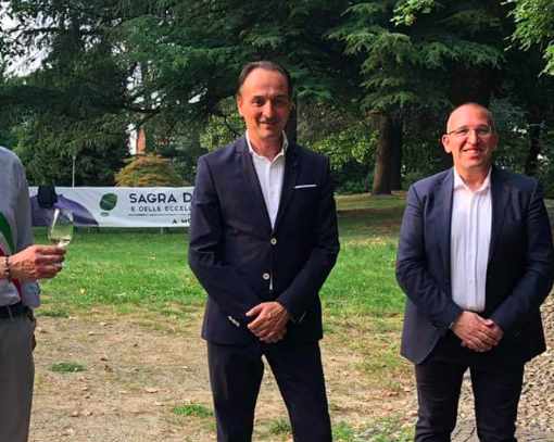Alberto Cirio con il sindaco di Moncrivello Massimo Pissinis ed il vice sindaco Luca Lisco