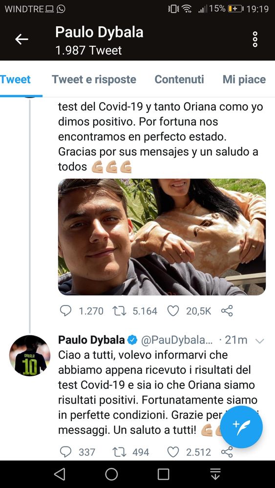 Coronavirus, anche Dybala è positivo: "Ma sto bene, come la mia fidanzata" Coronavirus, anche Dybala è positivo: "Ma sto bene, come la mia fidanzata"