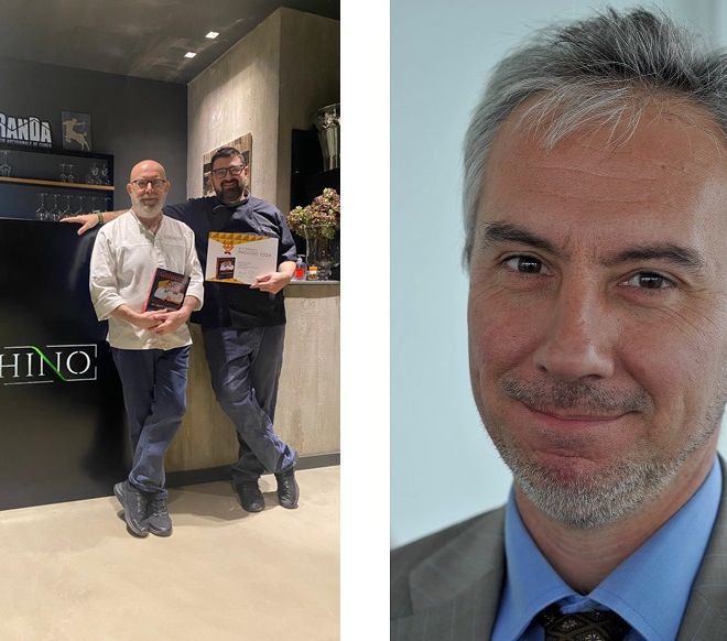 Il Nocciolino d'oro Gian Luigi Giachino, con il figlio Alessandro e il Nocciolino d’Tola, Massimo Gaudina
