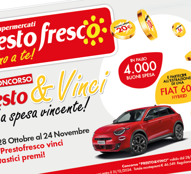 Prestrofresco, per ringraziare i clienti di 20 anni di fiducia, mette in palio una Fiat 600 1.2 Hybrid 100 CV