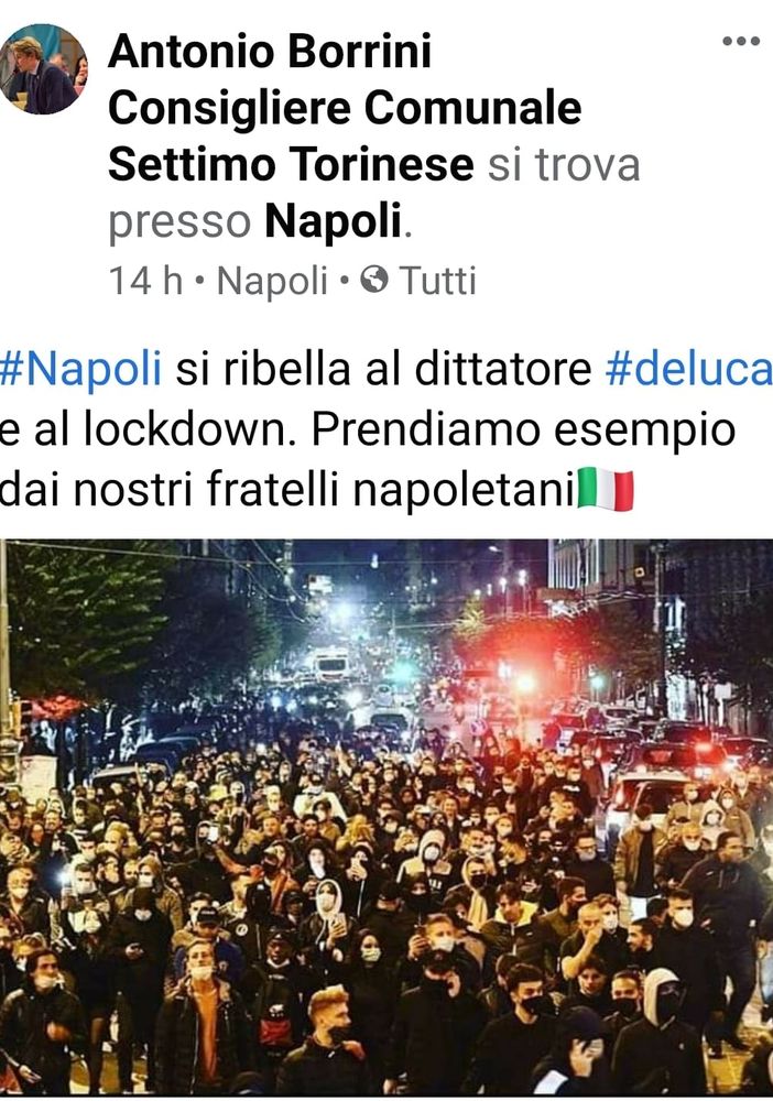 Settimo, Borrini: &quot;Napoli si ribella, prendiamo esempio&quot;