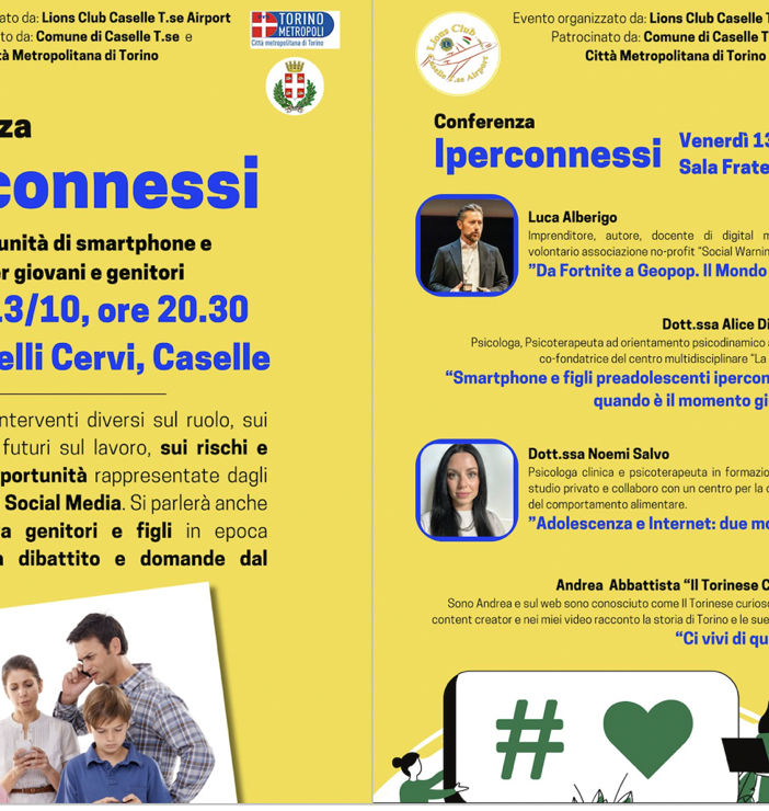 Lions Club Caselle organizza la conferenza “Iperconnessi – Rischi e opportunità di smartphone e social media per giovani e genitori”