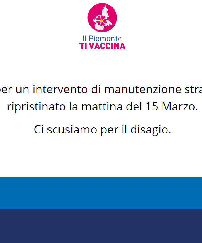 Home page con messaggio di servizio sospeso