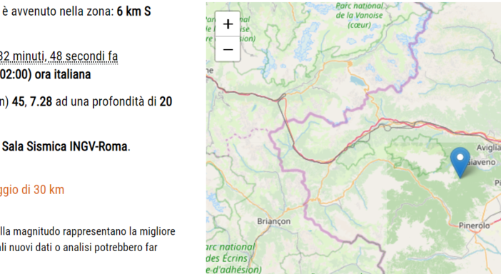 Scossa di terremoto in provincia di Torino: epicentro a Coazze