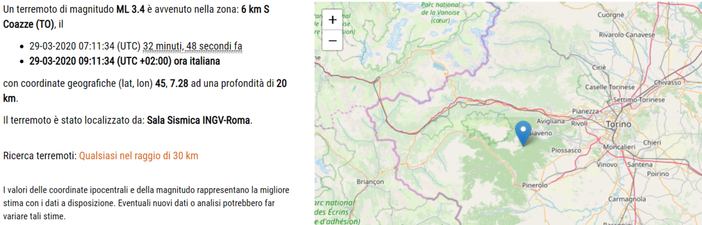 Scossa di terremoto in provincia di Torino: epicentro a Coazze
