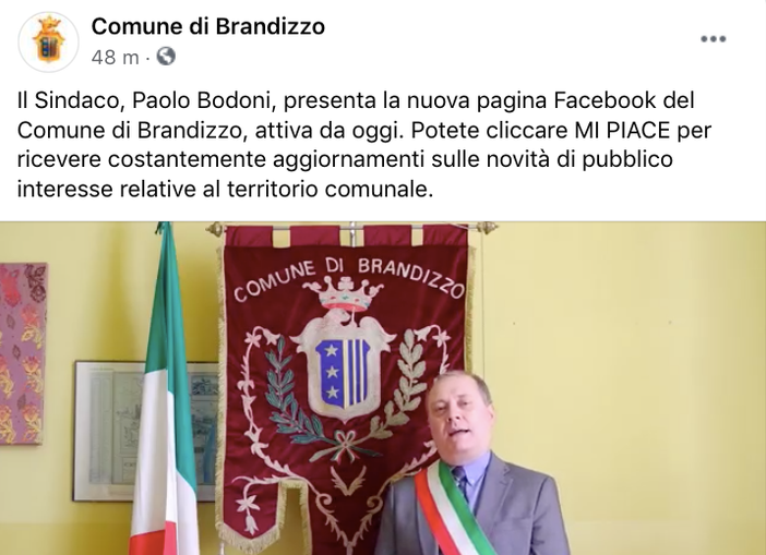 Attivata la pagina facebook del comune di brandizzo