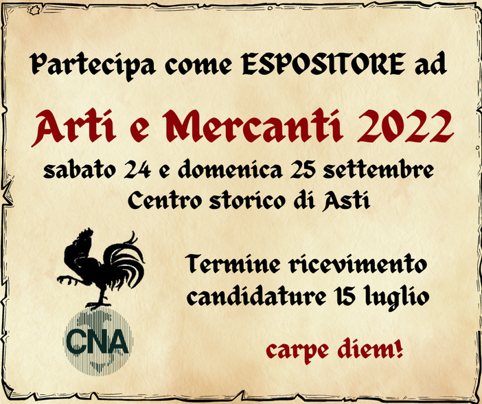 Aperte le iscrizioni ad Arti e Mercanti di Asti: partecipa come espositore! Aperte le iscrizioni ad Arti e Mercanti di Asti: partecipa come espositore!