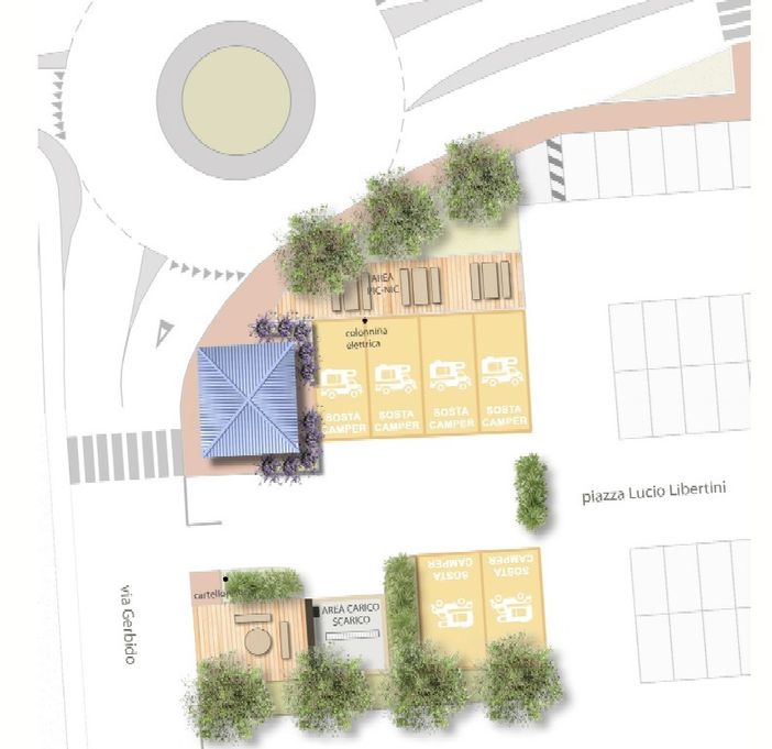 Il progetto per la nuova area camper di piazza Libertini