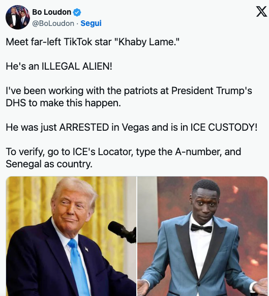 &quot;Khaby Lame arrestato a Las Vegas&quot;: l'annuncio dell'influencer trumpiano sul tiktoker di Chivasso