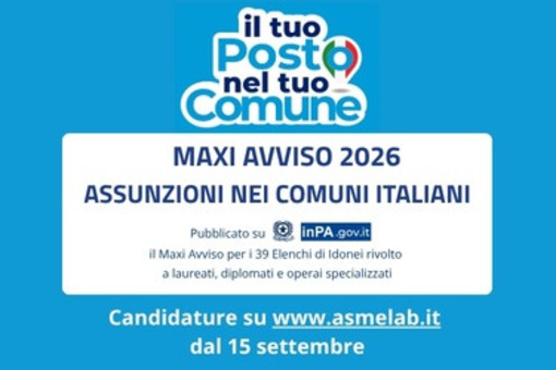 Assunzioni nei Comuni, al via il Maxi Avviso ASMEL 2026: 39 profili e candidature online dal 15 settembre