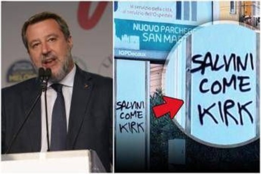 Genova, sui muri la scritta "Salvini come Kirk". Il vicepremier: "Non ho paura" Genova, sui muri la scritta "Salvini come Kirk". Il vicepremier: "Non ho paura"
