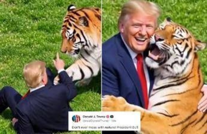 Uomo sbranato da una tigre, Trump posta il video: "Non si scherza con la natura". Poi pubblica la parodia con IA