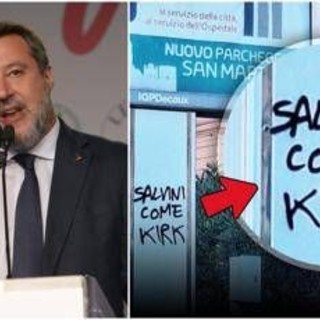 Genova, sui muri la scritta &quot;Salvini come Kirk&quot;. Il vicepremier: &quot;Non ho paura&quot;
