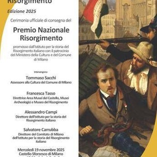 Milano, il 19 novembre Istituto storia Risorgimento premia eccellenze Milano, il 19 novembre Istituto storia Risorgimento premia eccellenze
